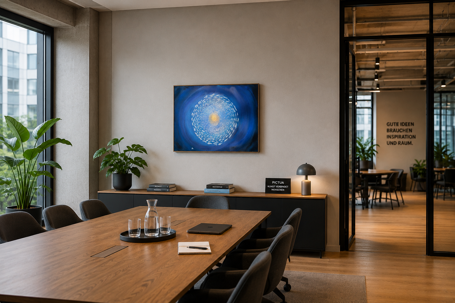Beispielbüro mit Originalkunst von PICTUA an der Wand